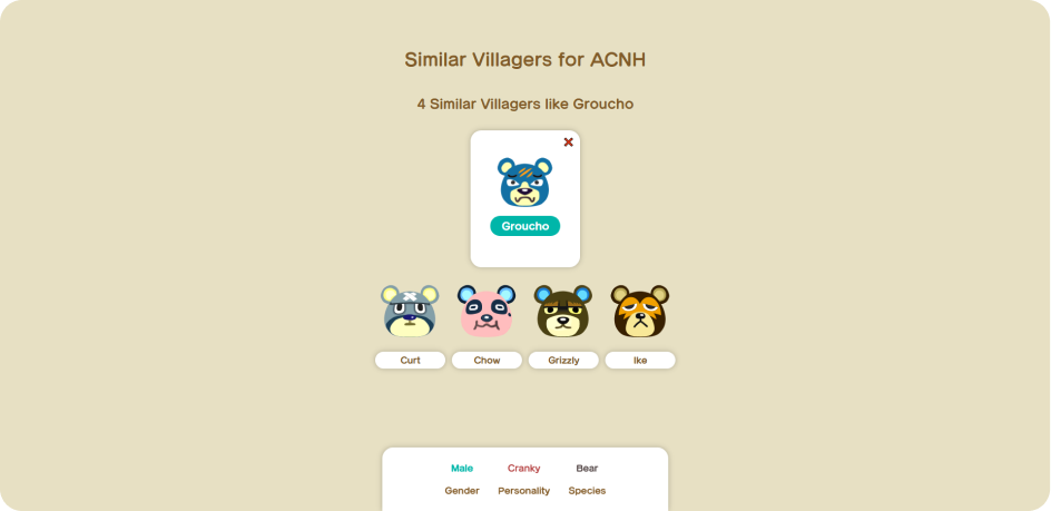 detail page of similar villager of the app similar villagers for anch